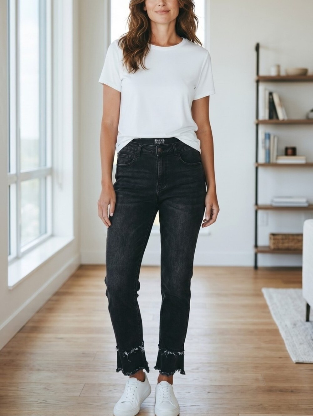 Women's A.Z.I Black Distressed Hem Jeans